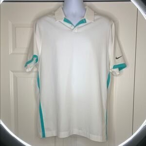 Nike GOLF TOUR PERFORMANCE, Men's White and Teal Polo Shirt, large